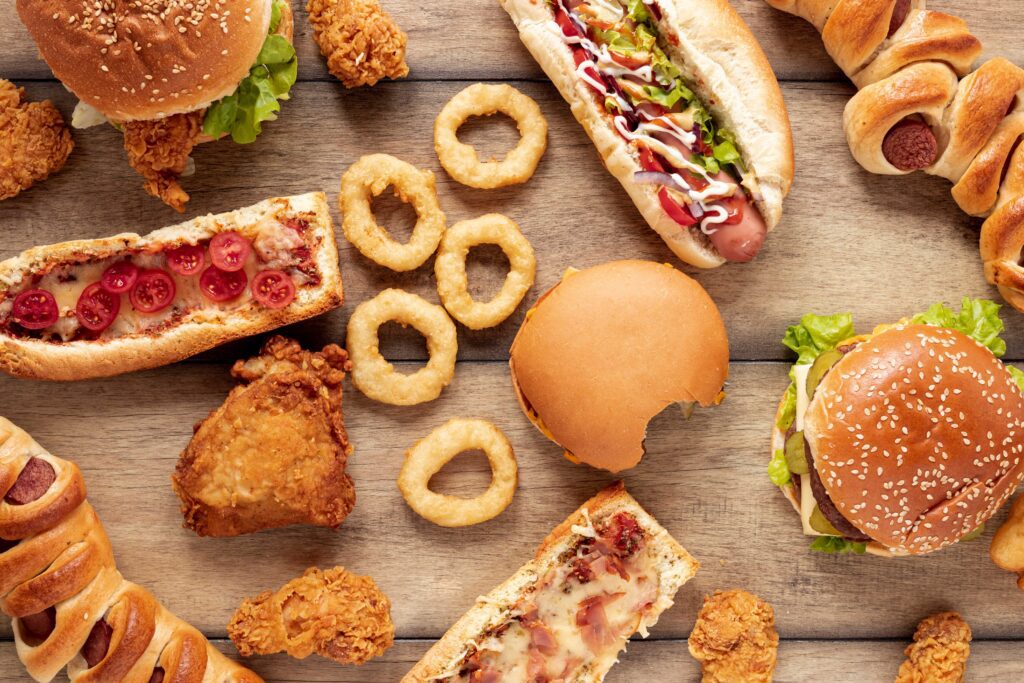 Top view of assorted with delicious food